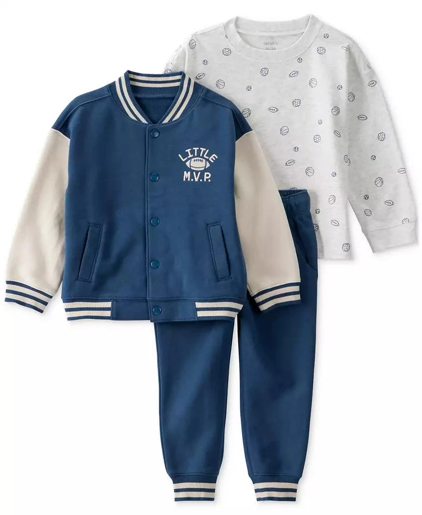 Carter
s Toddler Boys Varsity Jacket, Printed T-Shirt 
Pants, 3 Piece Set