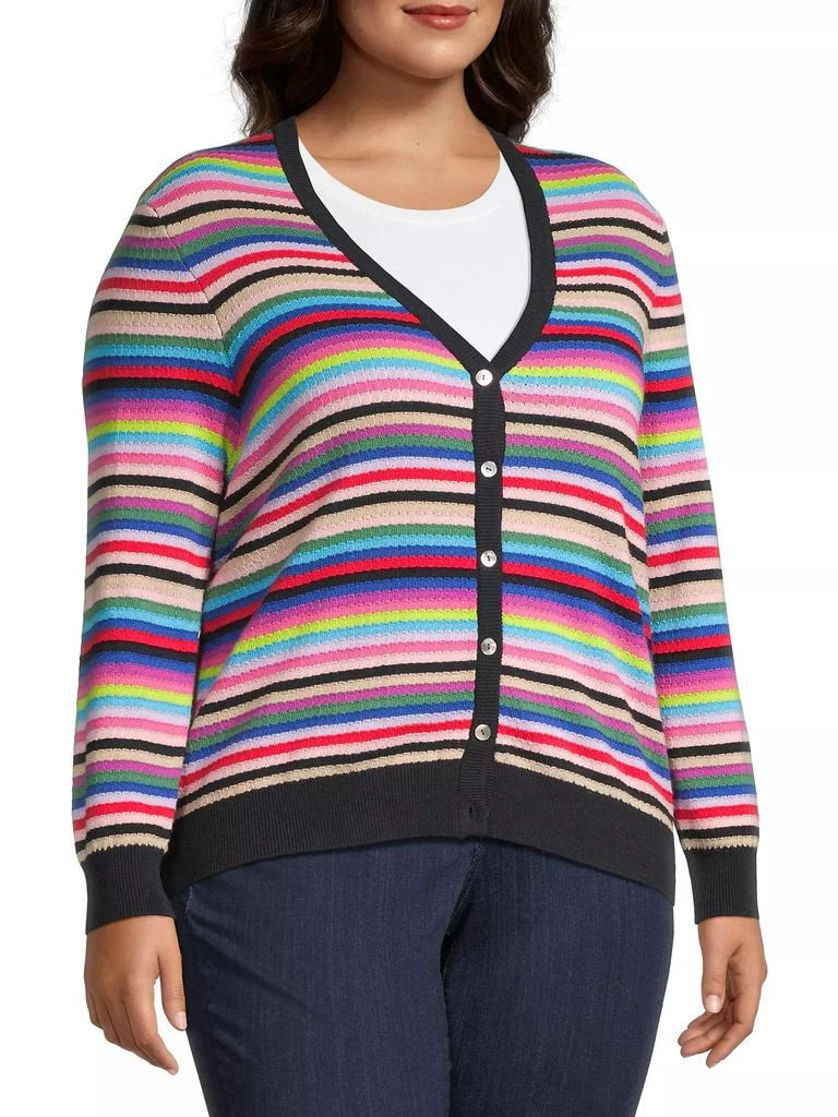 Minnie Rose Plus Size Cash Weekend Striped Cotton-Blend Cardigan 4