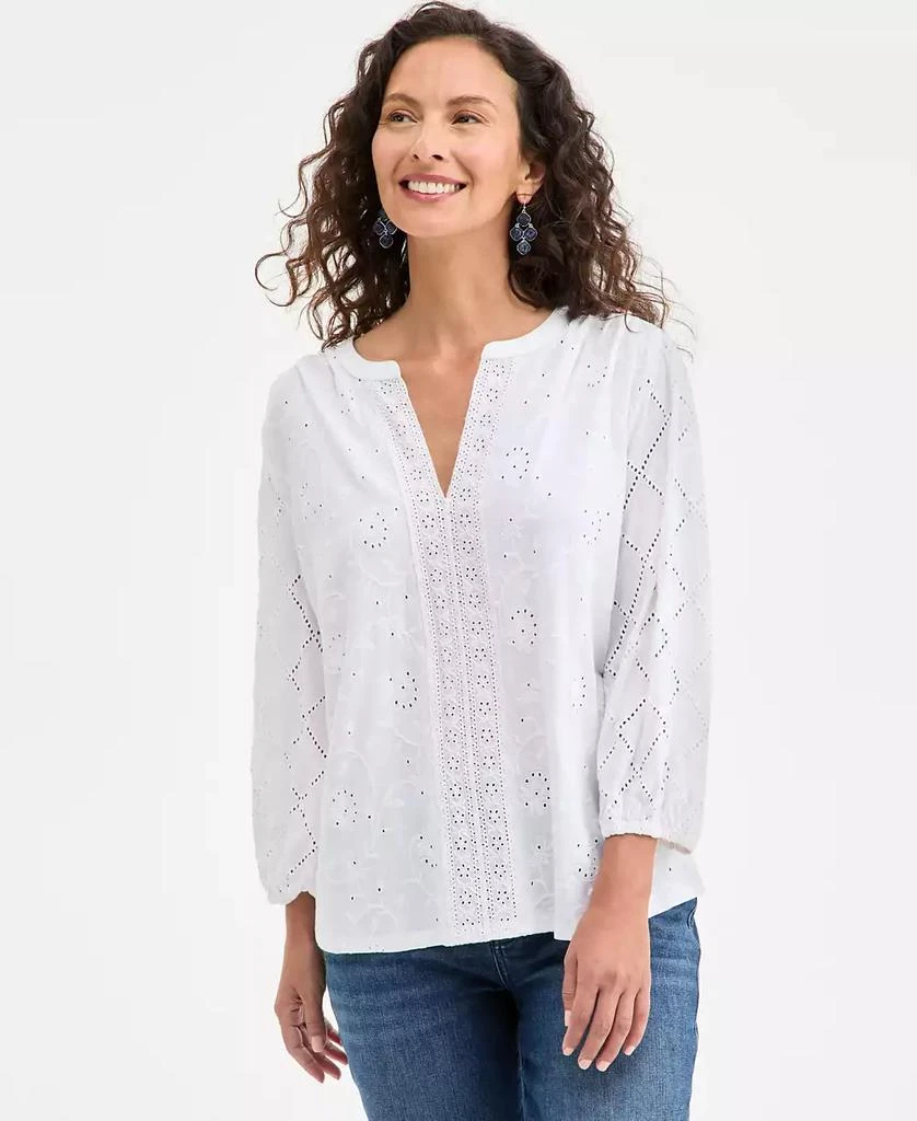 Style & Co Women's Split-Neck Eyelet-Embroidered Top, Exclusively at Macy's
