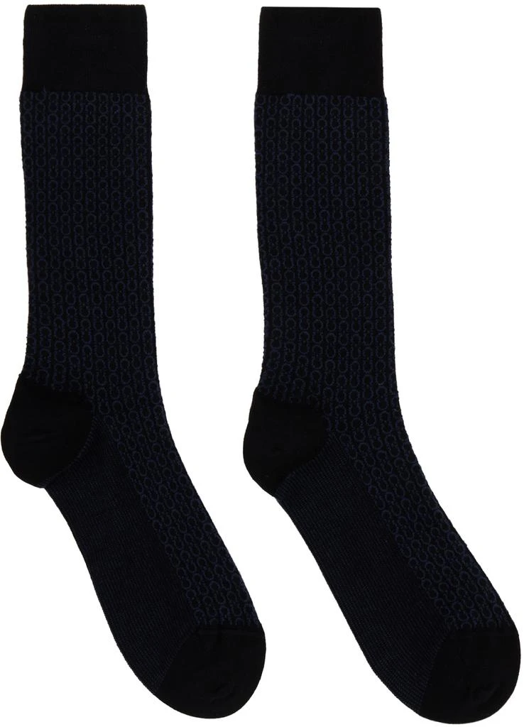 Salvatore Ferragamo Black & Navy Medium Gancini Socks 1