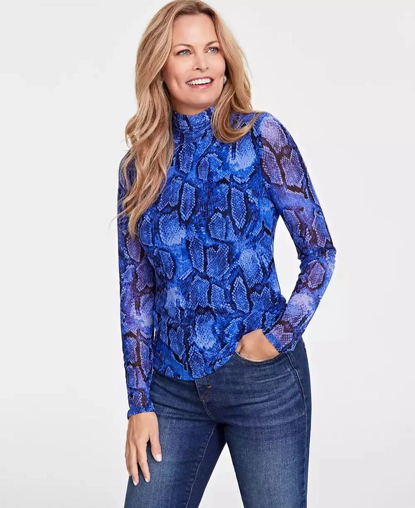 Macy's Women's Snakeskin-Print Mesh Turtleneck, Created for Macy's 1