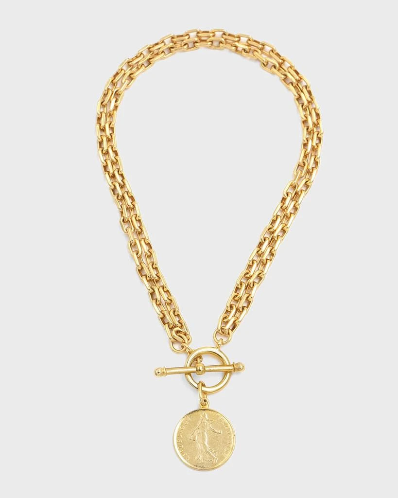 BEN-AMUN 24K Gold Electroplate 2-Row Chain Necklace with Coin Pendant