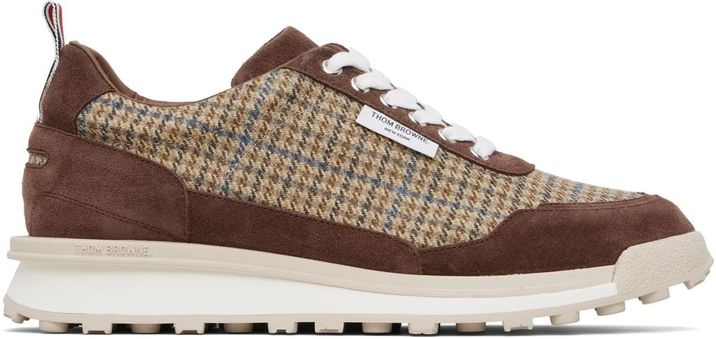 Thom Browne Brown 
Beige Gunclub Check Tweed Alumni Sneakers 1