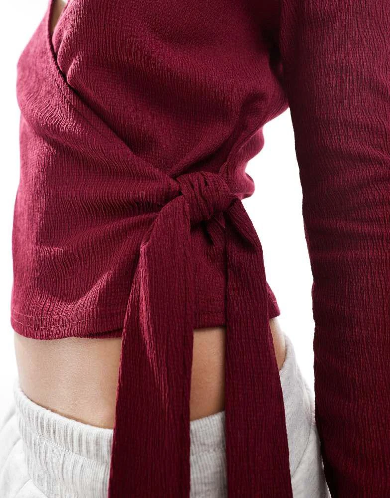 Miss Selfridge Miss Selfridge wrap top in burgundy 2