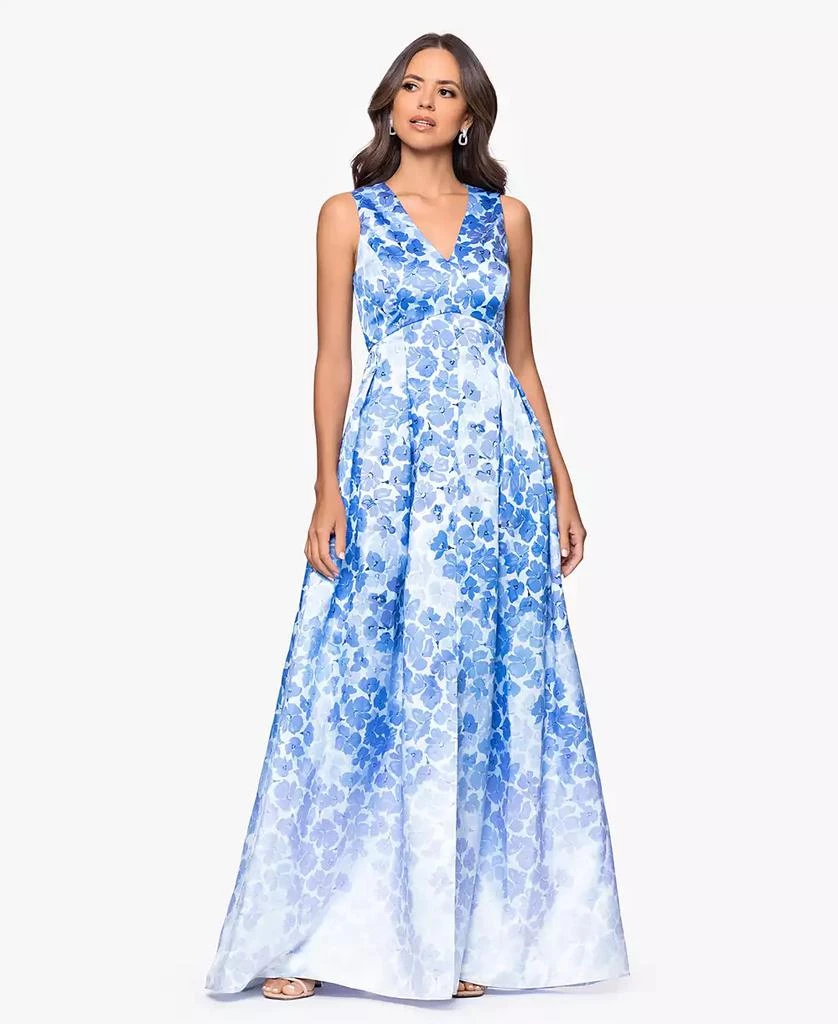 open lace back dress Aqua Floral Print Halter Cutout Neck Pleated Maxi Dress – Boiilife main image 1