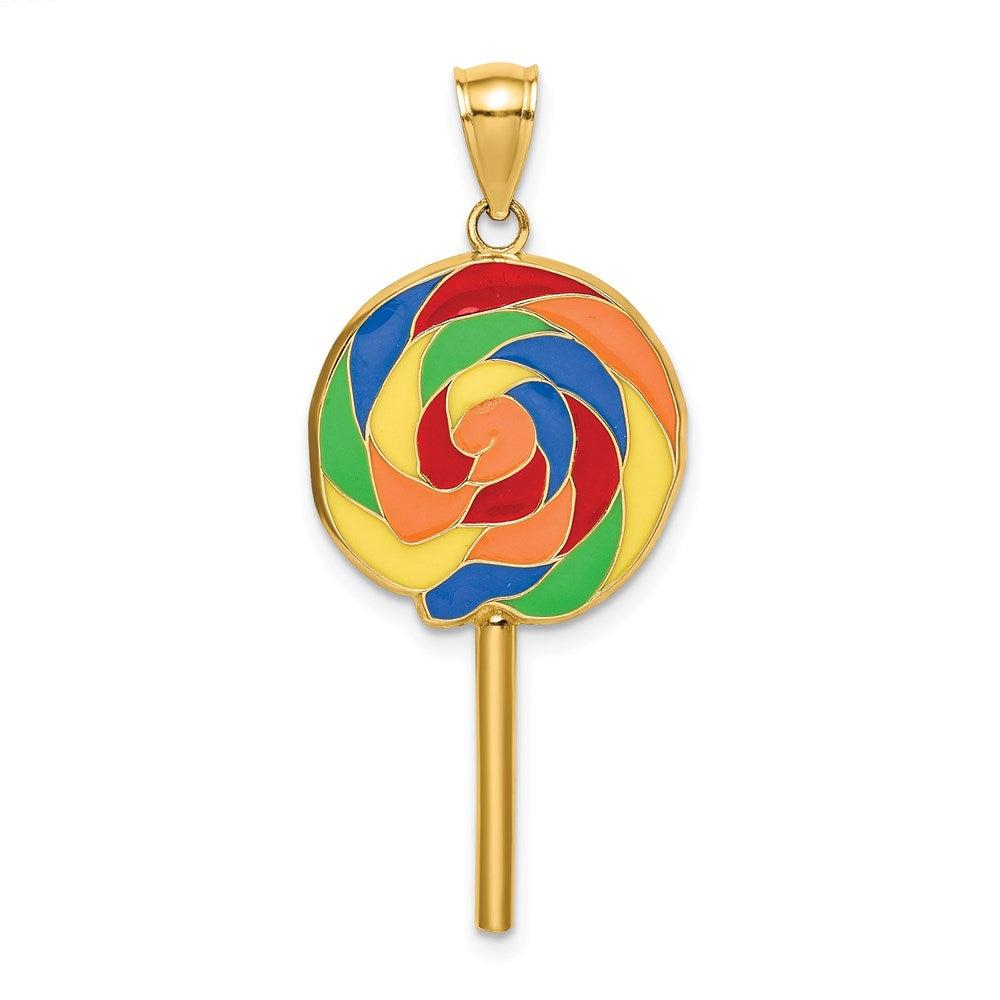 Diamond2Deal 14k Yellow Gold 3-D Multi-Color Enameled Lollipop Charm Pendant