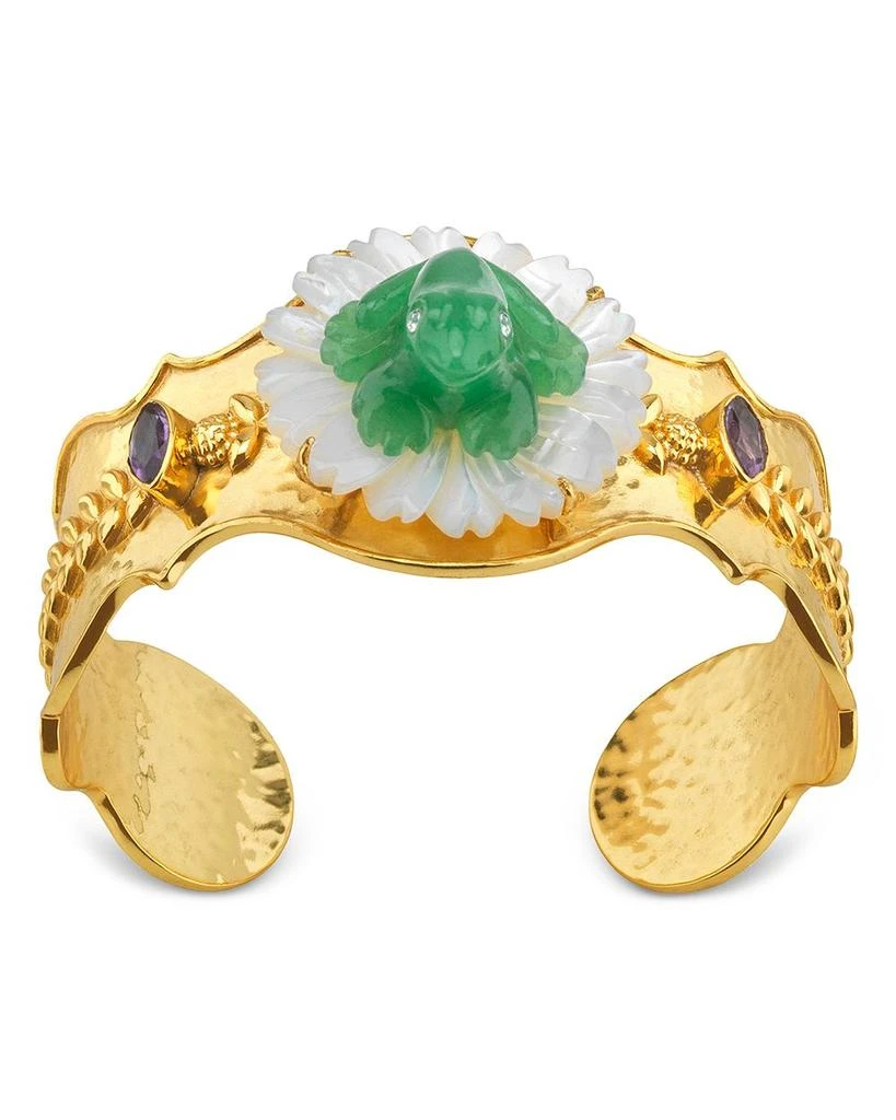Capucine De Wulf Villandry Mixed Stone Frog On Flower Cuff Bracelet in 18K Gold Plated 1