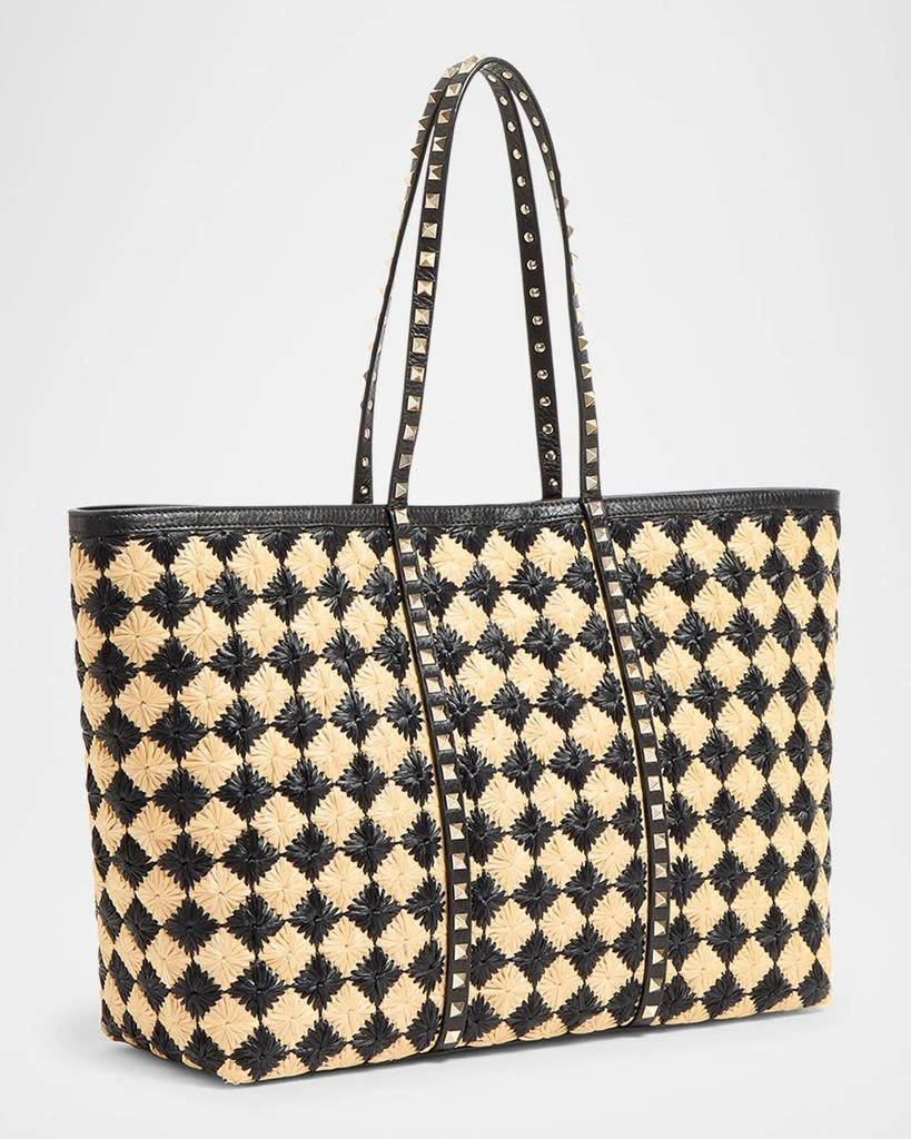Valentino Rockstud Embroidered Raffia Shopping Tote Bag 4