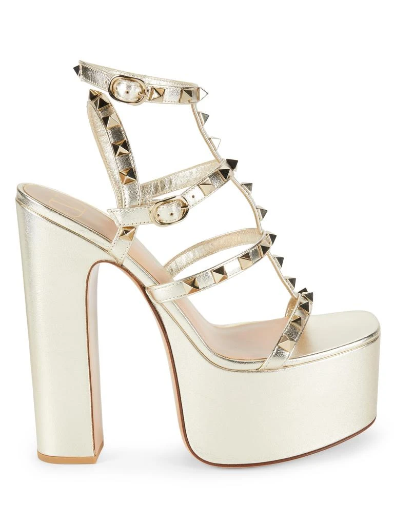Valentino 150MM Rockstud Metallic Leather Platform Sandals 1