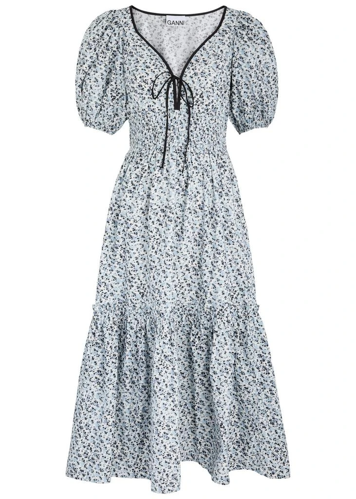 Ganni Floral-print cotton midi dress  1