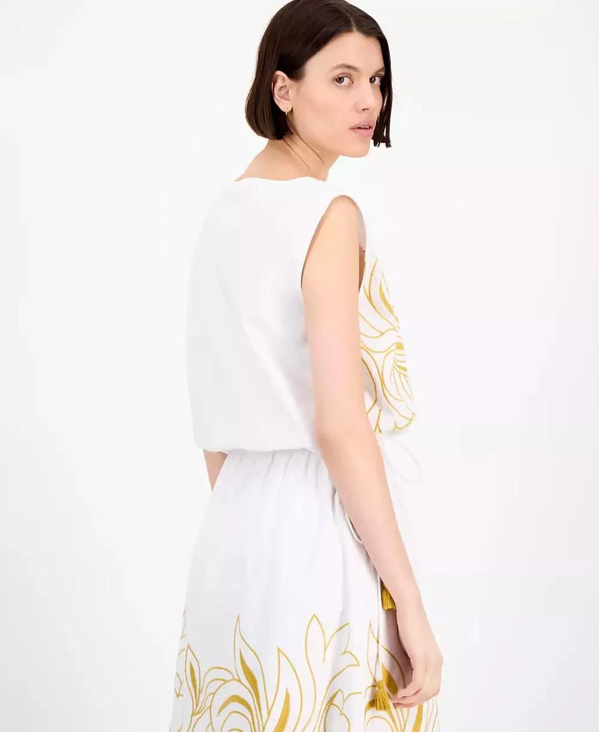 Avec Les Filles Women's Sleeveless Embroidered Drawstring-Hem Top 3