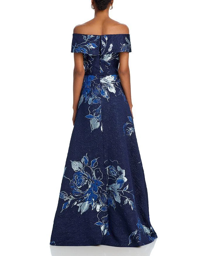 Teri Jon Off-the-Shoulder Metallic Floral Jacquard Gown 4