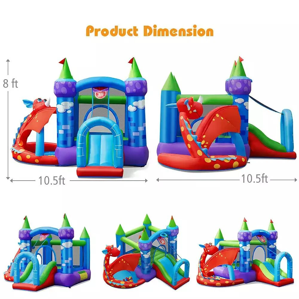 Slickblue Kids Inflatable Bounce House Dragon Jumping Slide Bouncer Castle Fun Outdoor Playset for Kids 7