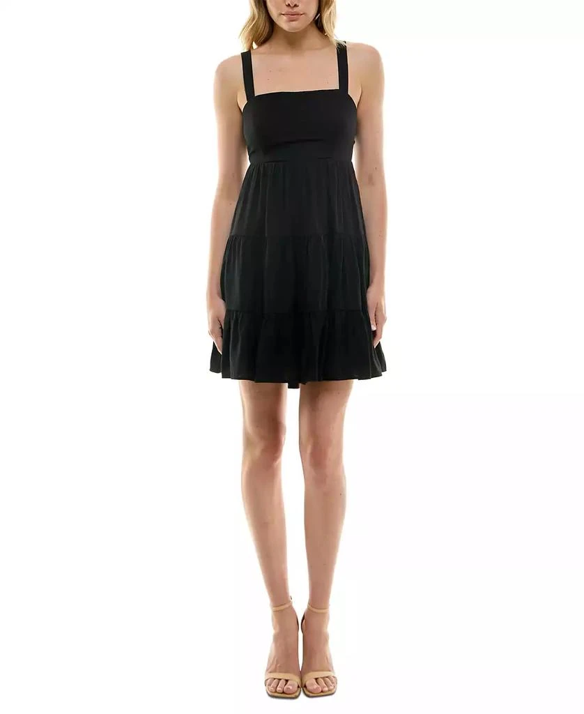 Trixxi Juniors' Solid Tie-Back Tiered Fit & Flare Woven Dress 1