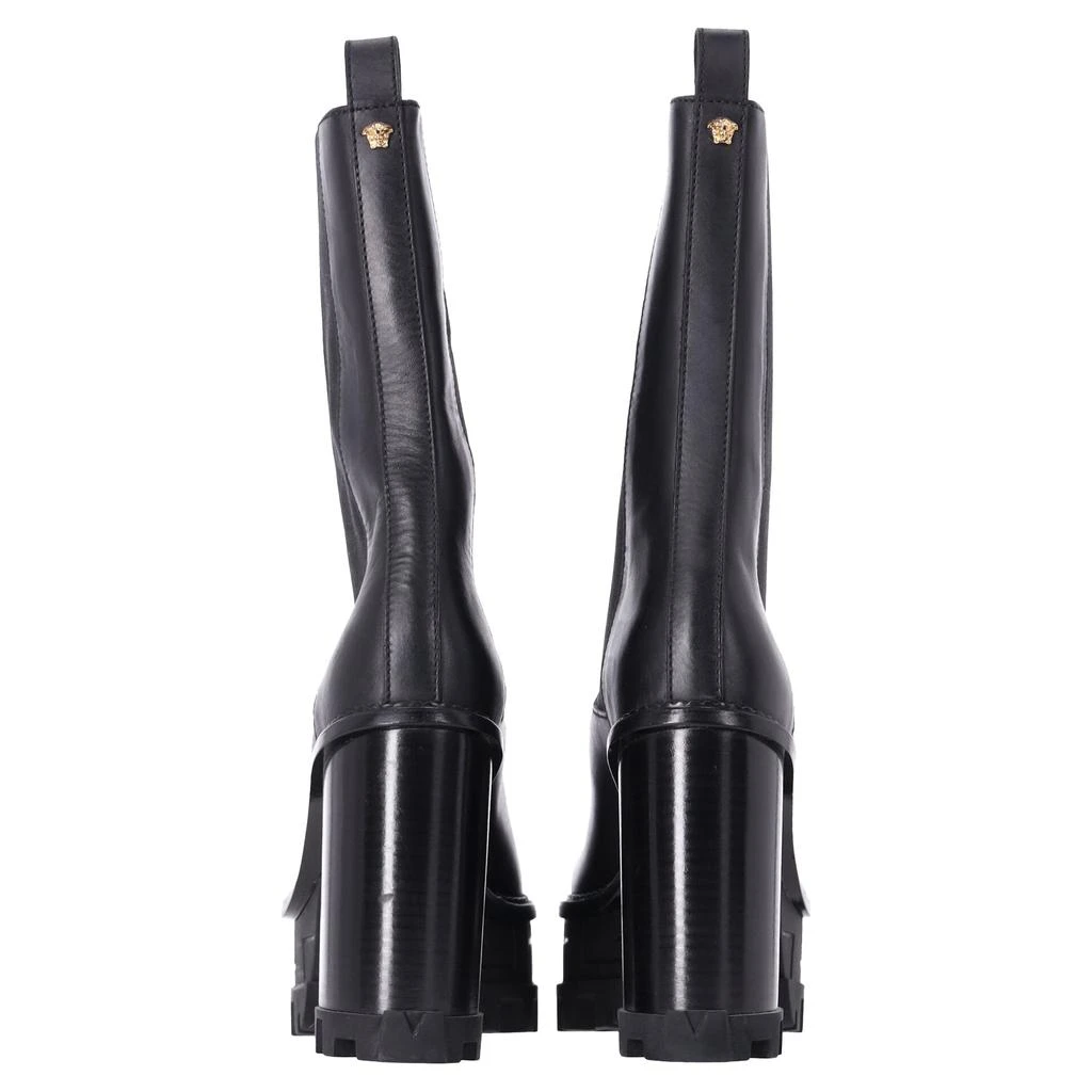 Versace Greca Labyrinth High-Heel Platform Boots in Black Calf Leather 4