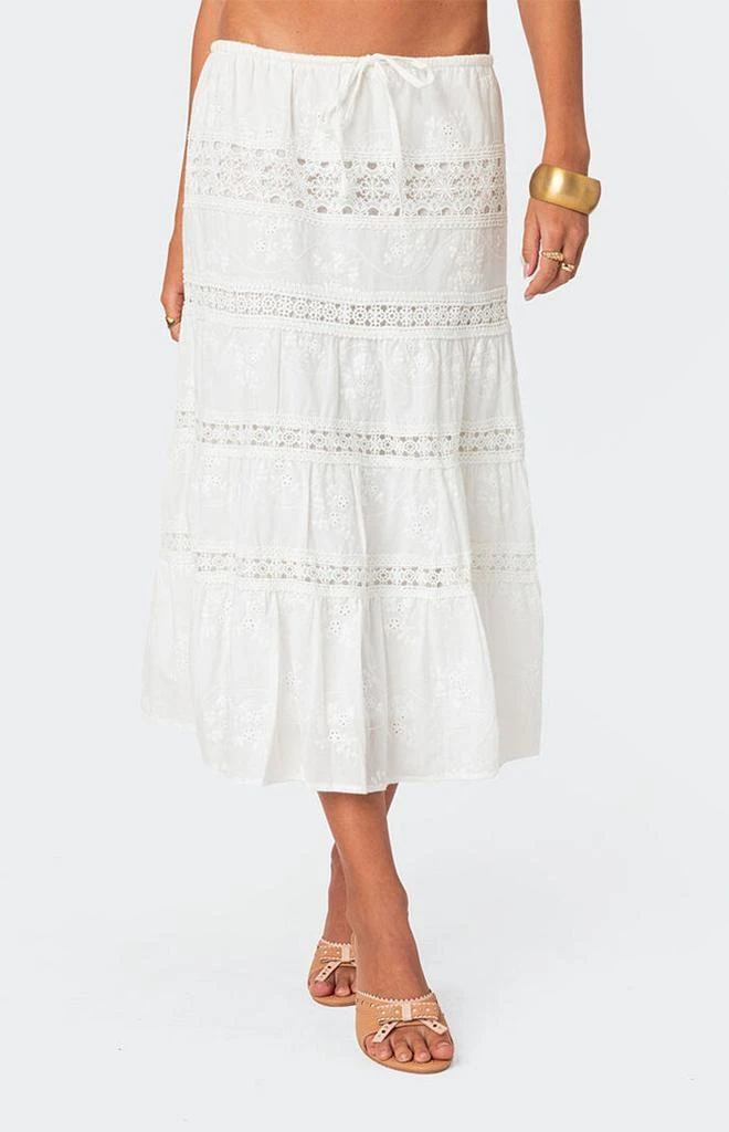 Edikted Tiered Cotton Lace Midi Skirt 2