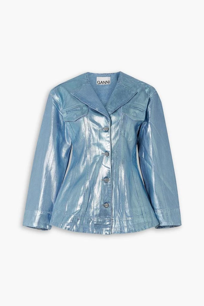 Ganni Metallic coated denim blazer 1