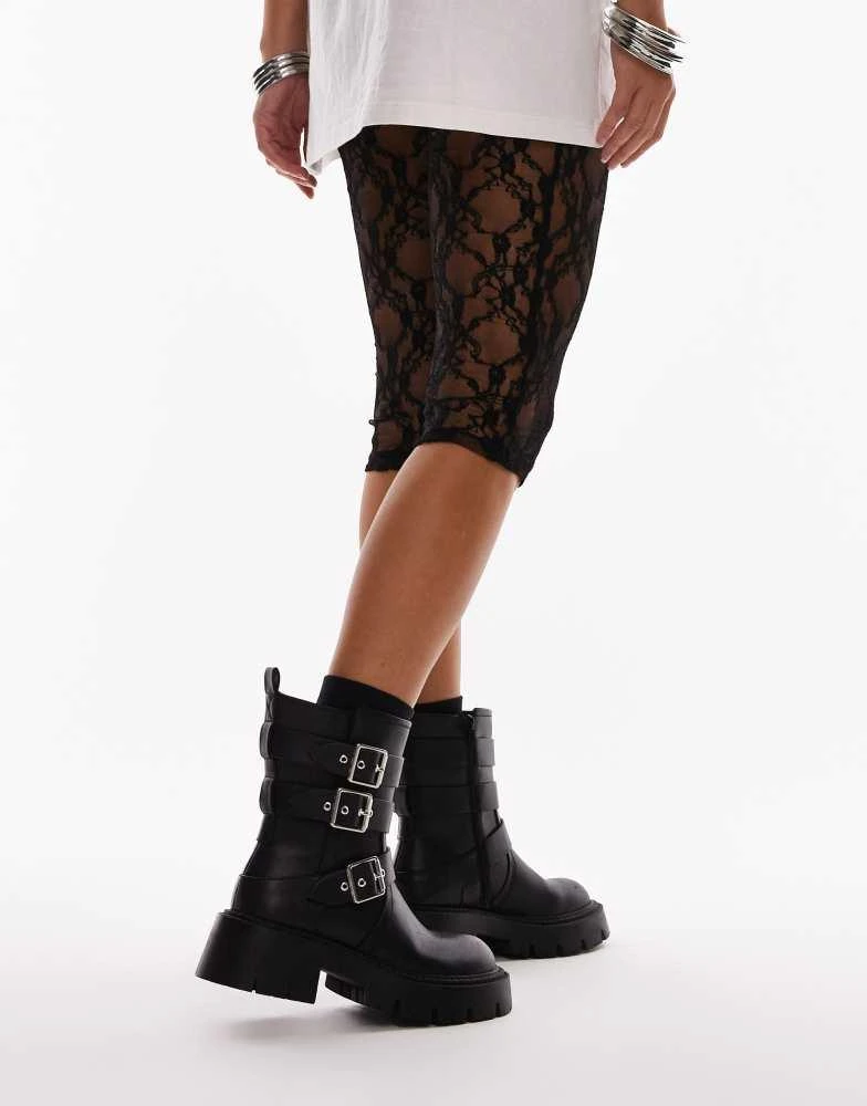 Topshop Topshop Wide Fit Luke chunky biker boots with buckle detail in black 4