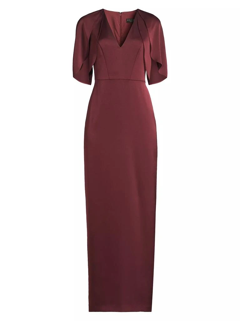 Aidan Mattox Crepe-Back Satin Cape-Sleeve Column Gown 1
