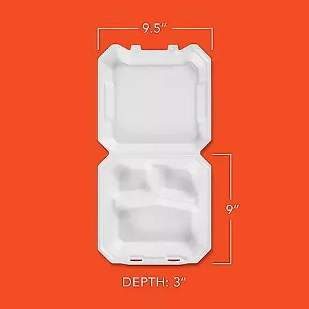 Member's Mark Hefty Supreme Foam Hinged Lid Container, 3-Compartment 125 ct. 3