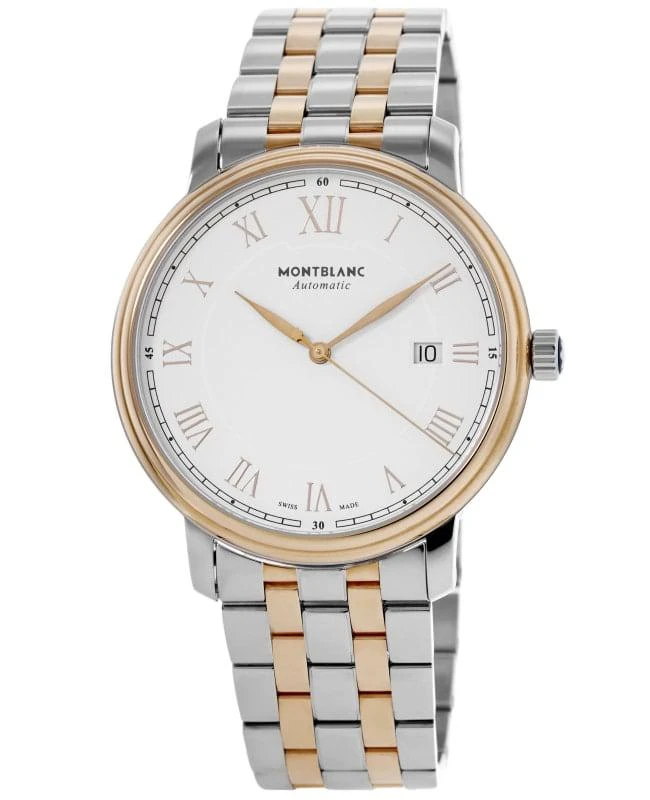 MontBlanc Montblanc Tradition Date Automatic White Dial 18K Rose Gold Bezel Steel Men's Watch 114337 1