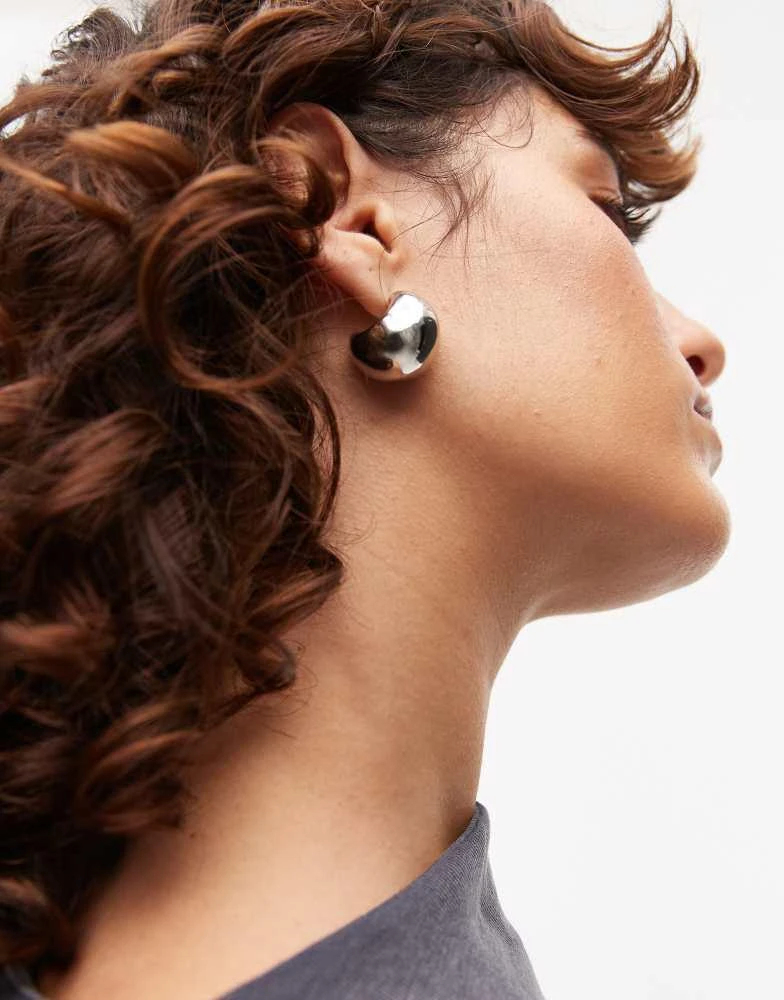 Topshop Topshop Sammy waterproof stainless steel dome earrings in silver tone 1