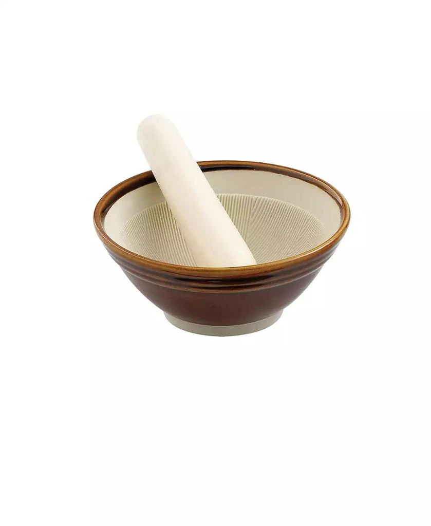 Helen's Asian Kitchen Suribachi Set, Ceramic Mortar Bowl with Maple Wood Pestle 1
