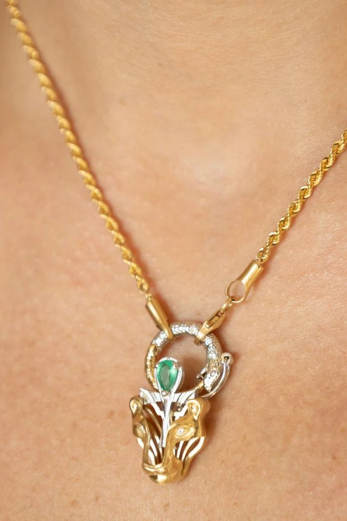 Mozafarian Diamond and emerald leo pendant 3