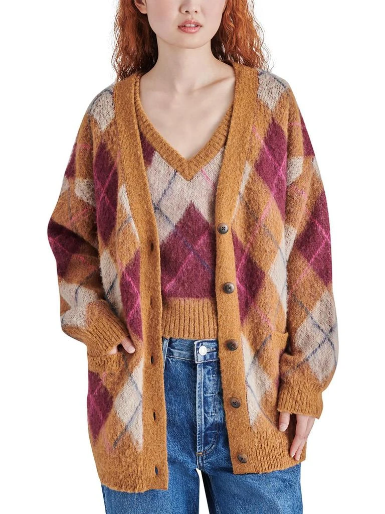 Steve Madden Womens Wool Blend Argyle Cardigan Sweater 1