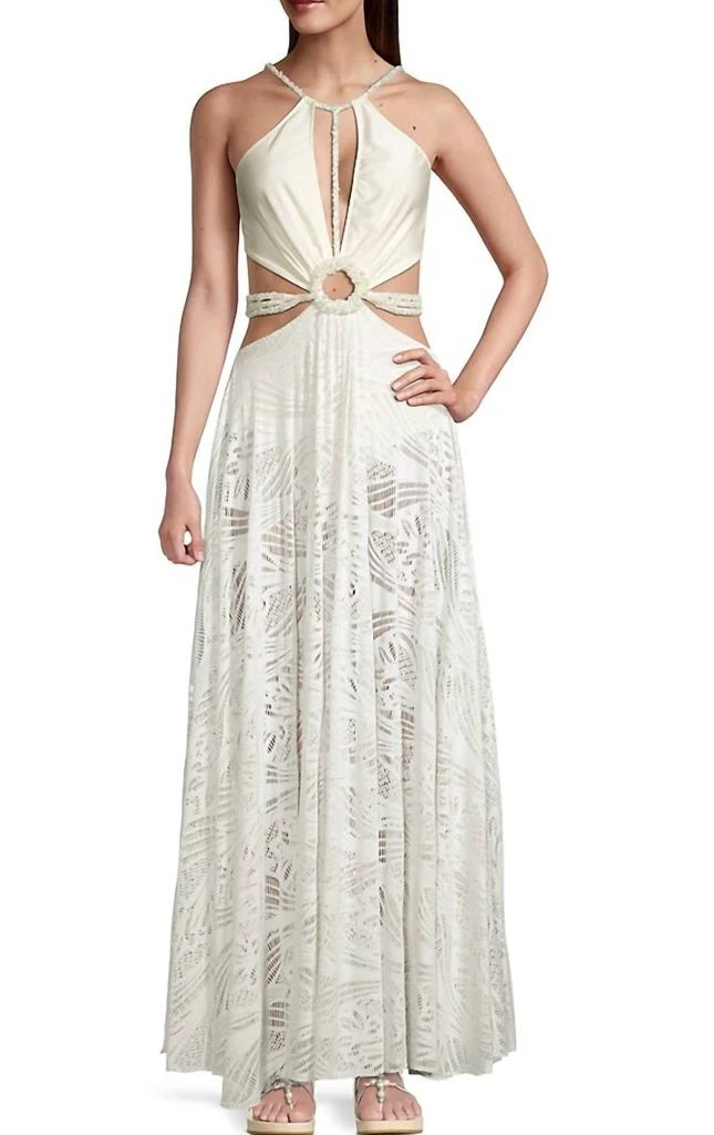 PatBO Women's Pearl And Lace Beaded Strap Cut Out Beach Maxi Dress In White 1