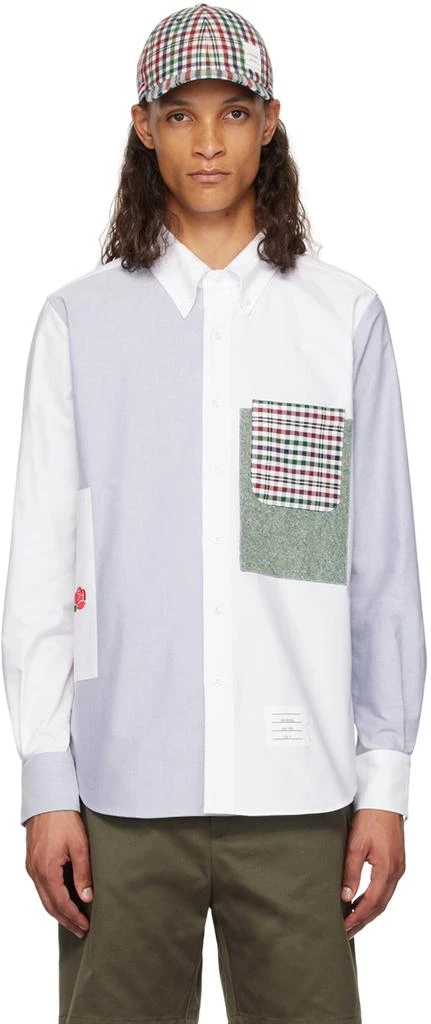 Thom Browne White & Blue Paneled Shirt 1