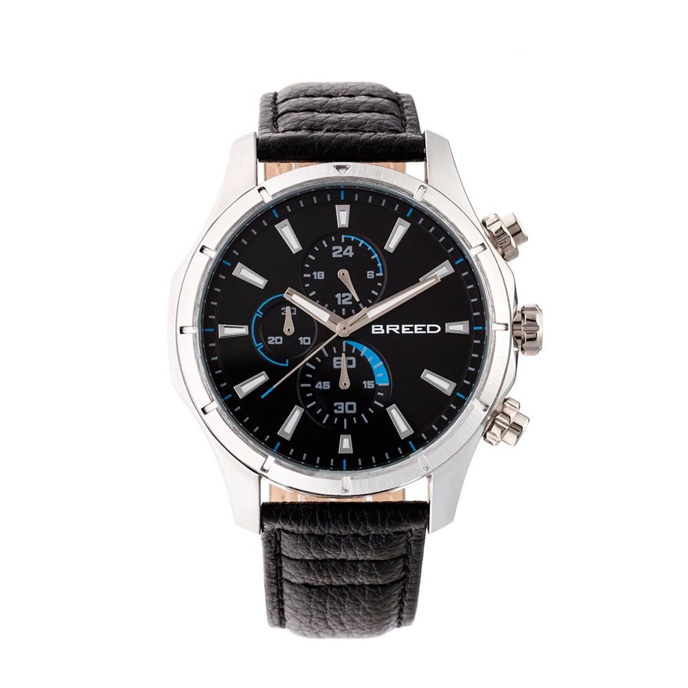 Breed Quartz Lacroix Chronograph Silver And Black Genuine Leather Watches 47mm
