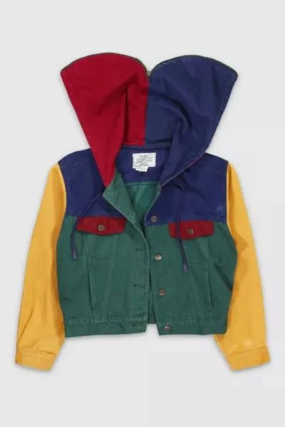 Denim For Days Vintage 90s Colorblock Split Hood Cropped Denim Jacket 4