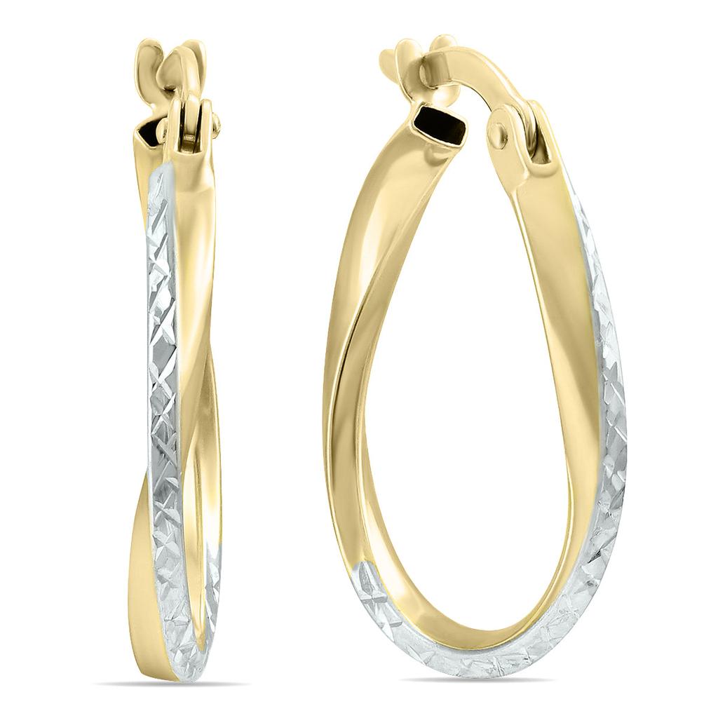 Monary 14K Yellow Gold Two Toned Twisted Hoop Earrings