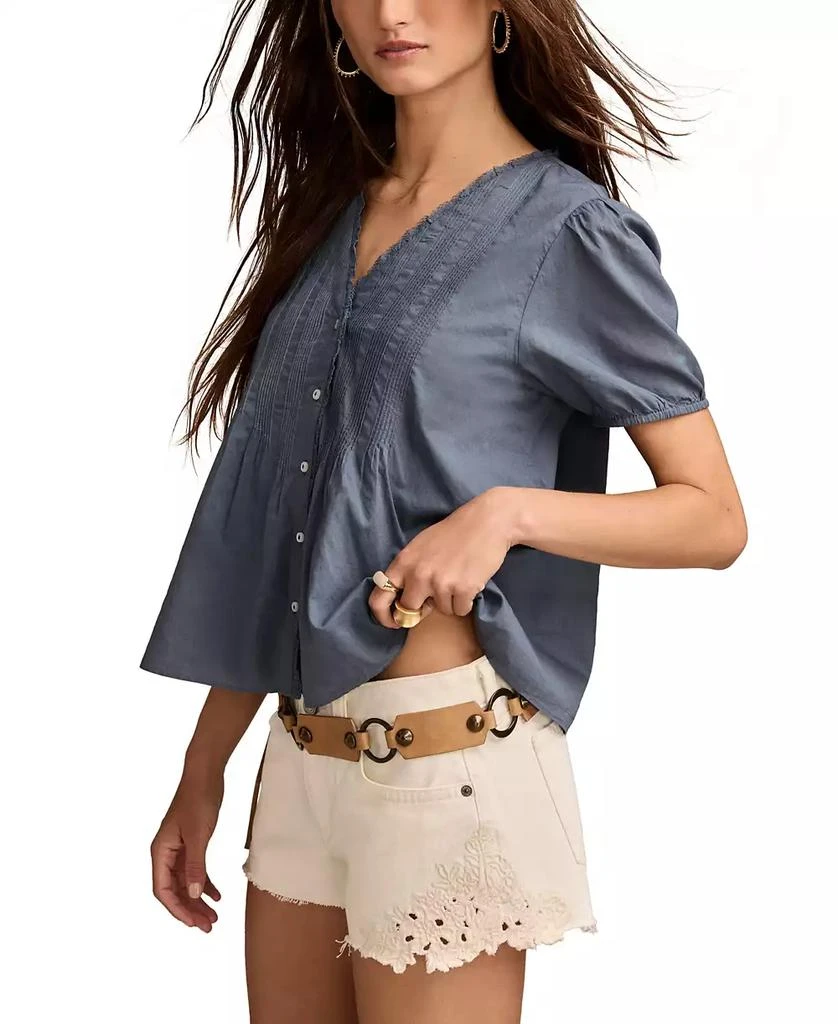 Lucky Brand Women's Cotton Short-Sleeve Pintuck Top 4