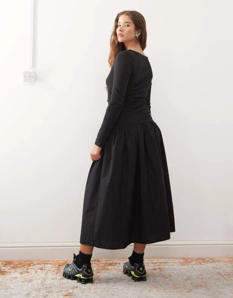 chinese dress ladies Smocked Color Block Long Sleeve Midi Dress Dark Navy / M