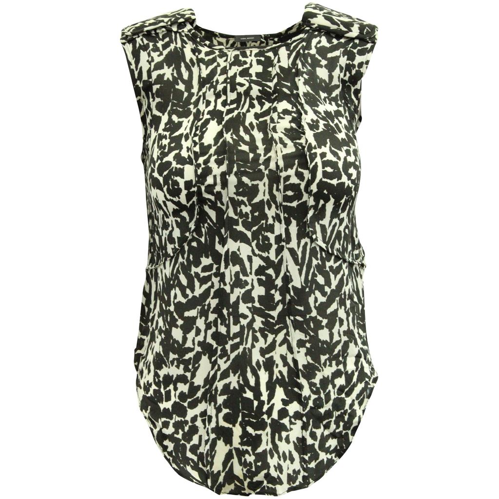 Isabel Marant Printed Sleeveless Blouse in Black Silk