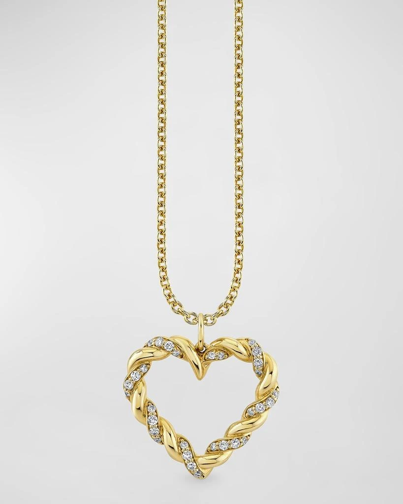 Sydney Evan Pave Rope Heart Charm on Light Tiffany Chain, 18"L