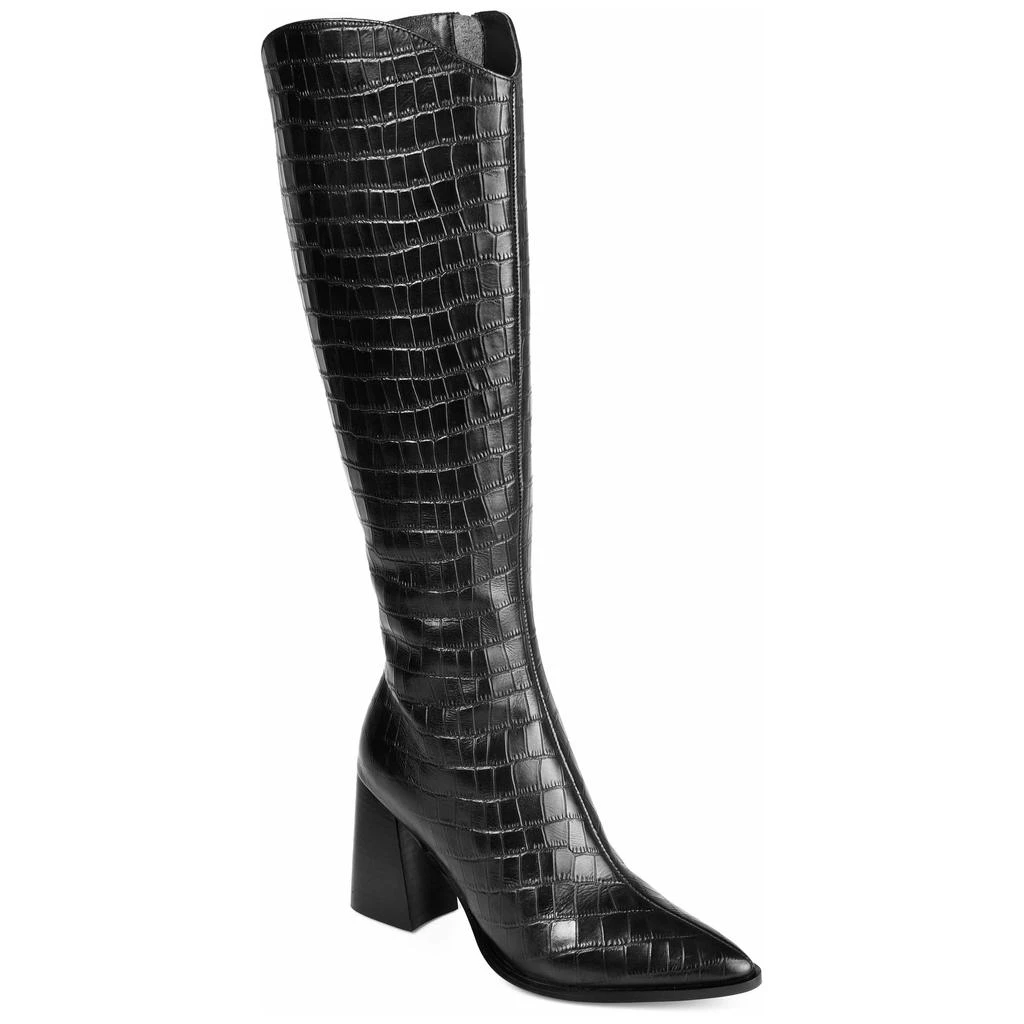 JOURNEE Womens Genuine Leather Laila Almond Toe Inside Zip Knee High Boots 1