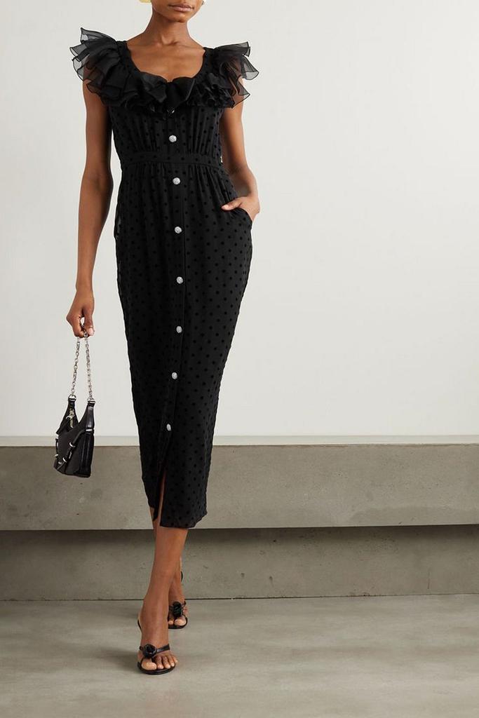 Alessandra Rich Ruffled polka-dot flocked silk-georgette midi dress