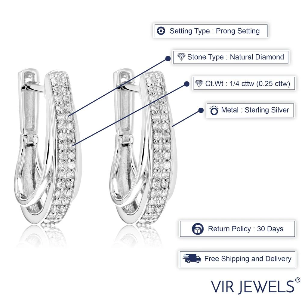 Vir Jewels 1/4 cttw Diamond Hoop Earrings .925 Sterling Silver 60 Stones Dangle 3/4 Inch 6