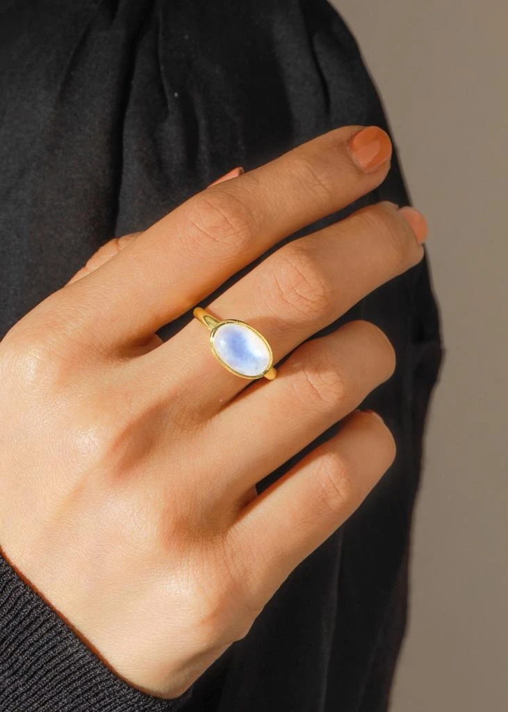 Tiramisu 14K Gold Plated Over 925 Sterling Silver Celestial Veil Moonstone Textured Ring 2