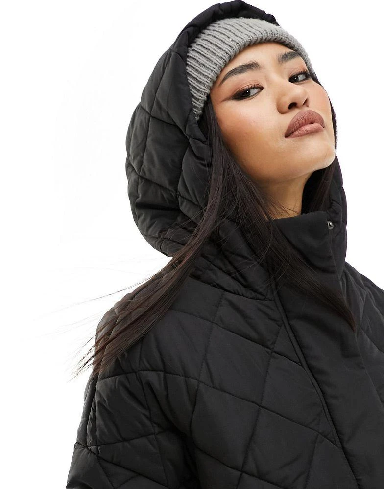 Monki Monki long quilted coat in black 4