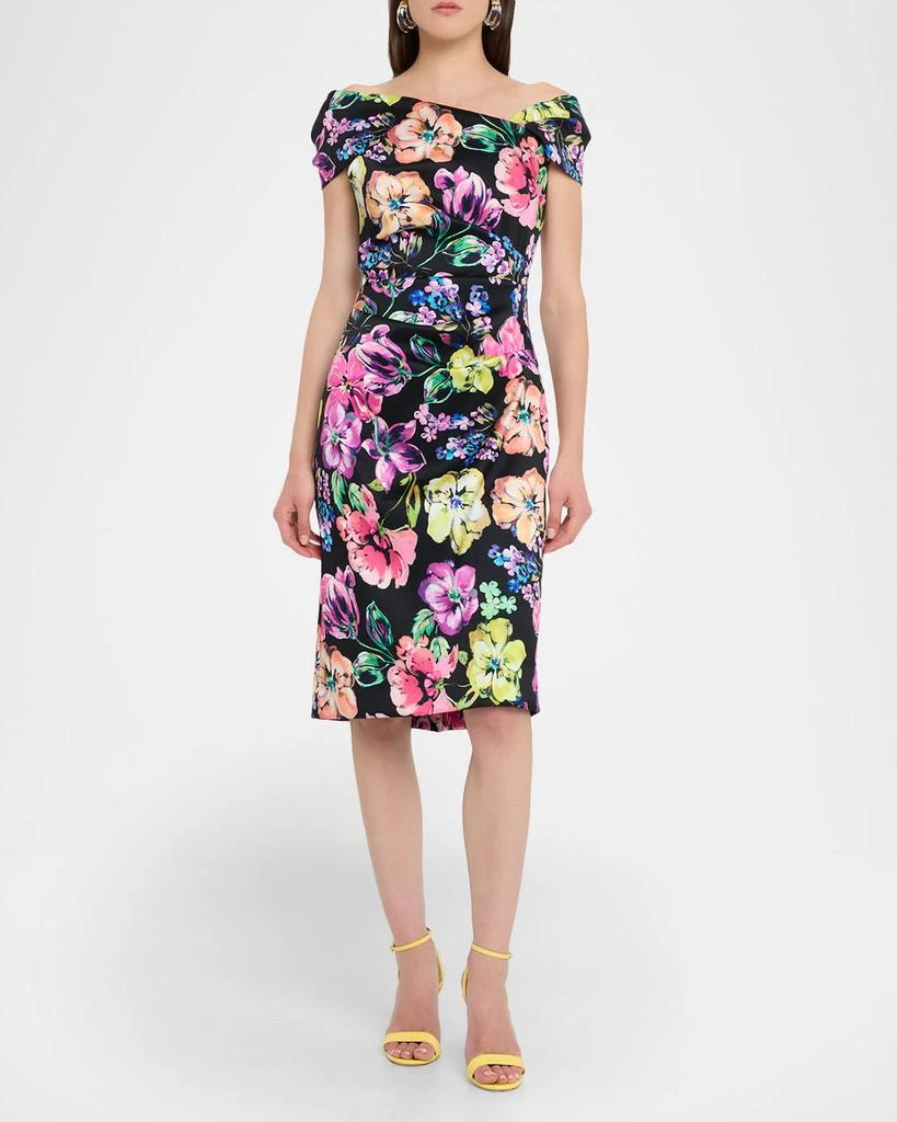 Teri Jon Pleated Floral-Print Stretch Gazar Dress 4
