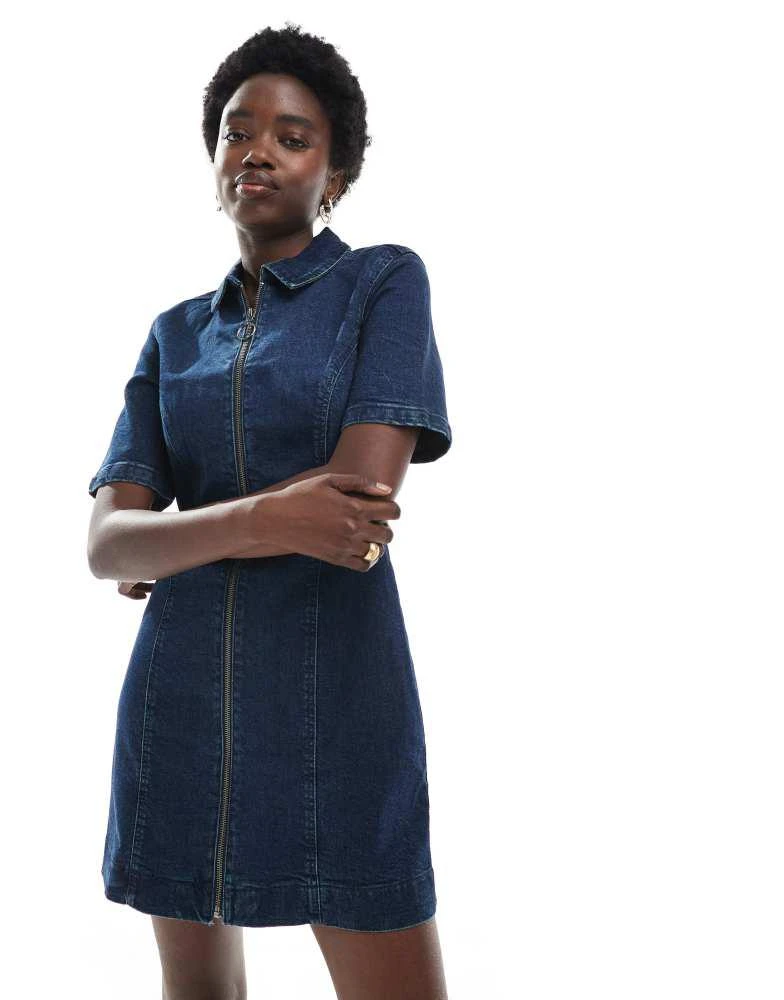 ASOS DESIGN denim short sleeve mini dress with zip through in darkwash  On  Sale Now with Up to 35% Off | Discover Exclusive Deals & Savings at  BeyondStyle  Authentic ASOS