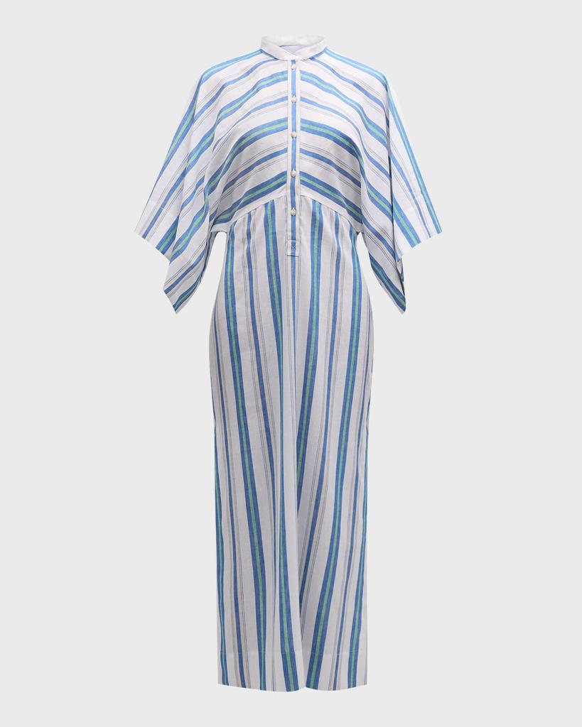 BONDI BORN Verdi Linen Cotton Stripe Midi Caftan Dress