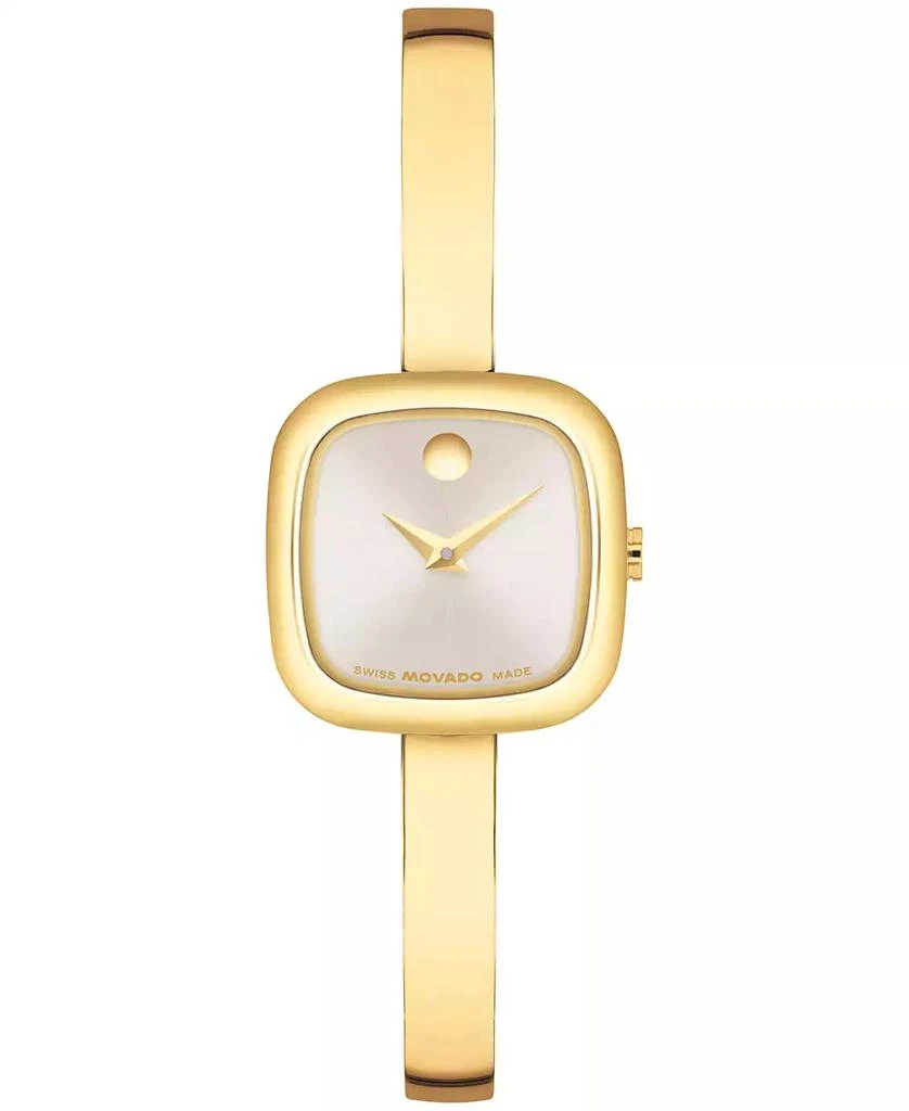 Movado Women's Museum Cushion Swiss Quartz Yellow PVD Steel Bangle Watch, 21.50mm 1