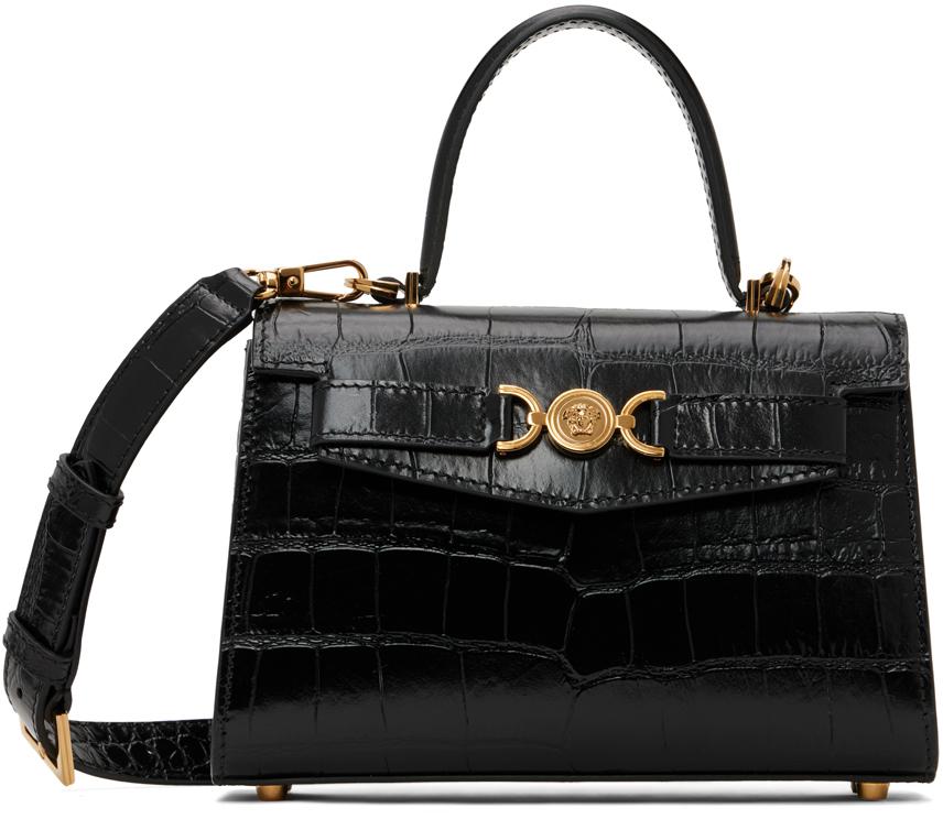 Versace Black Croc-Effect Medusa '95 Small Bag
