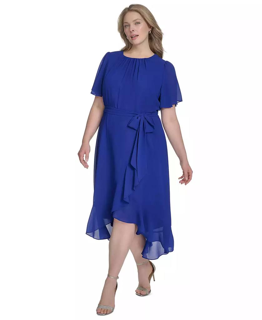 Jessica Howard Plus Size Chiffon Tie-Waist Ruffle-Trim Midi Dress
