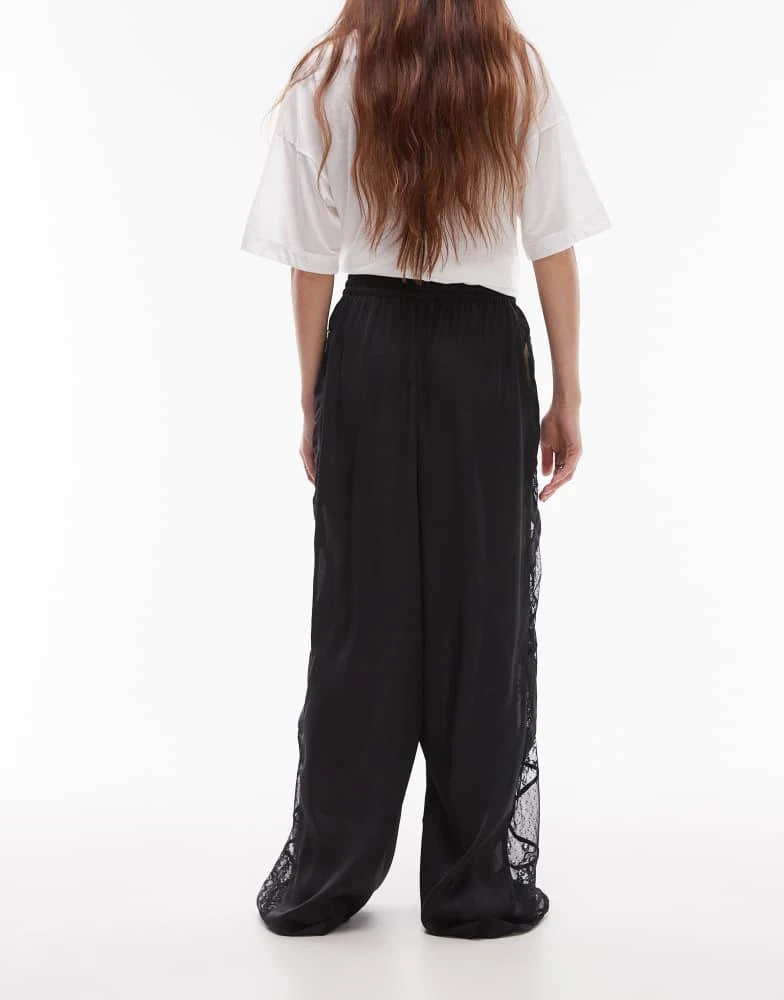 Topshop Topshop patchwork lace & crinkle satin wide leg trouser in black 3